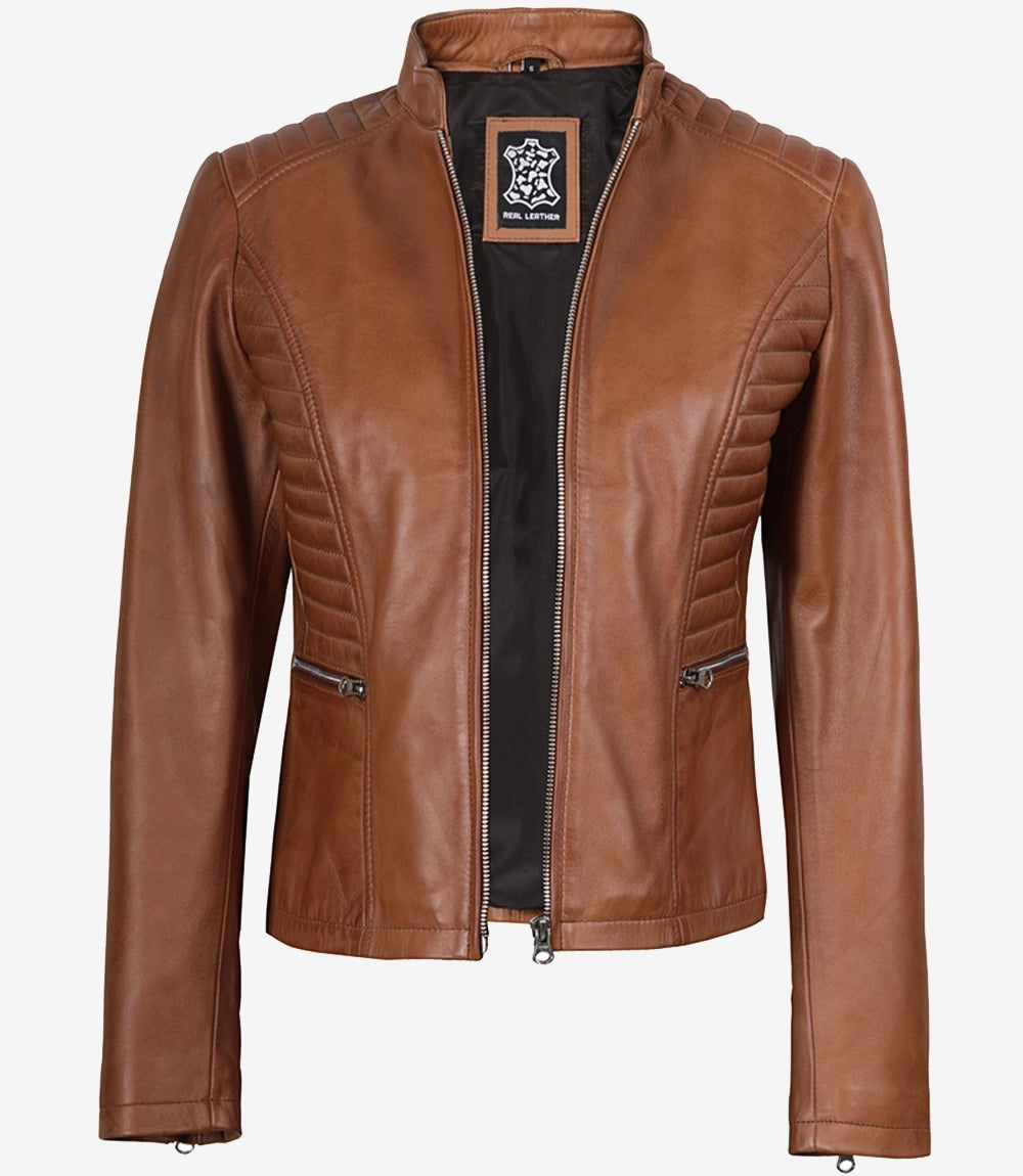 Rachel Womens Cognac Leather Jacket
