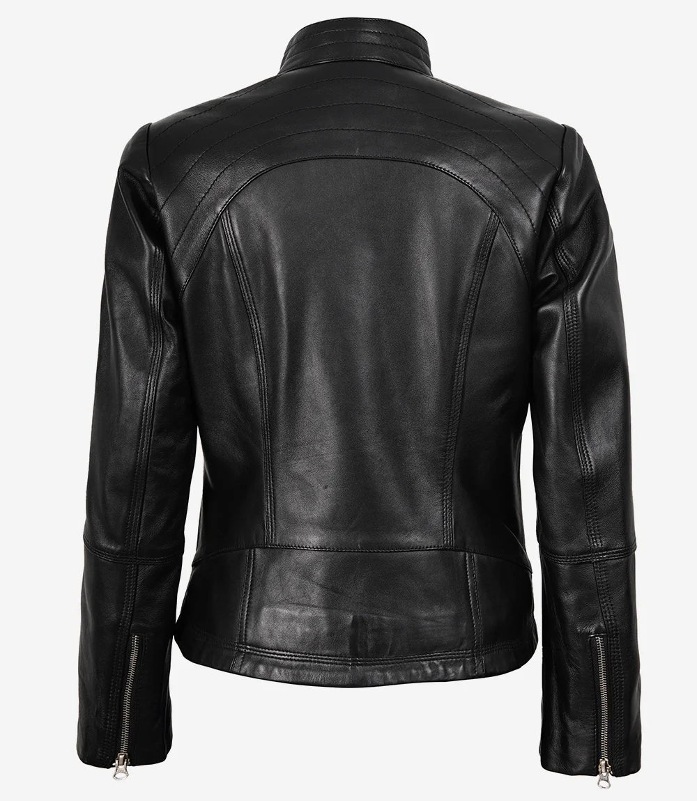 Acerra Womens Slim Fit Black Biker Style Leather Jacket