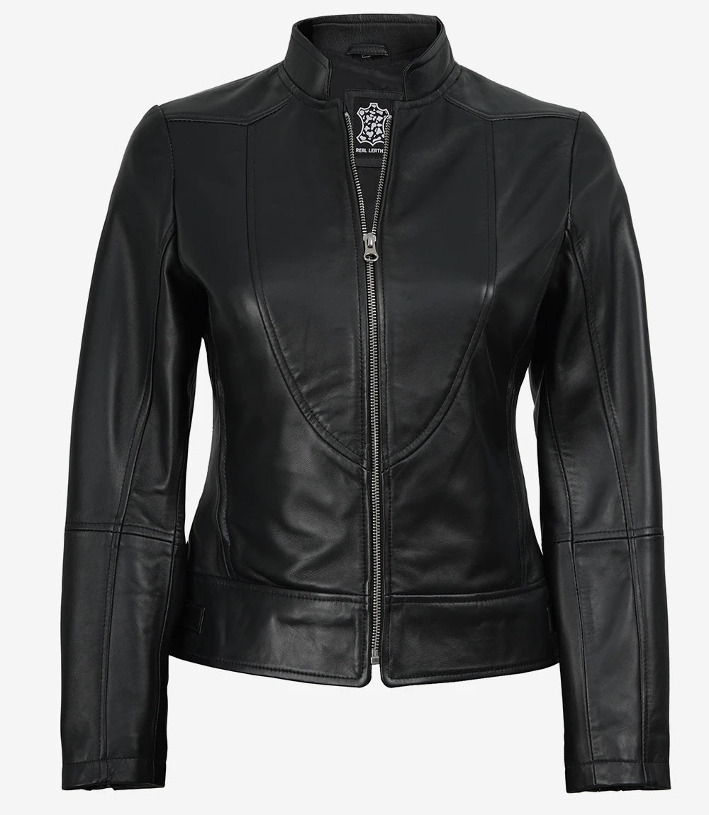 Women's Slim Fit Black Biker Style Leather  Jacket