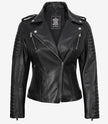 Women's Biker Style Black Leather Jacket with Hood