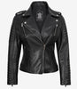 Women's Biker Style Black Leather Jacket with Hood