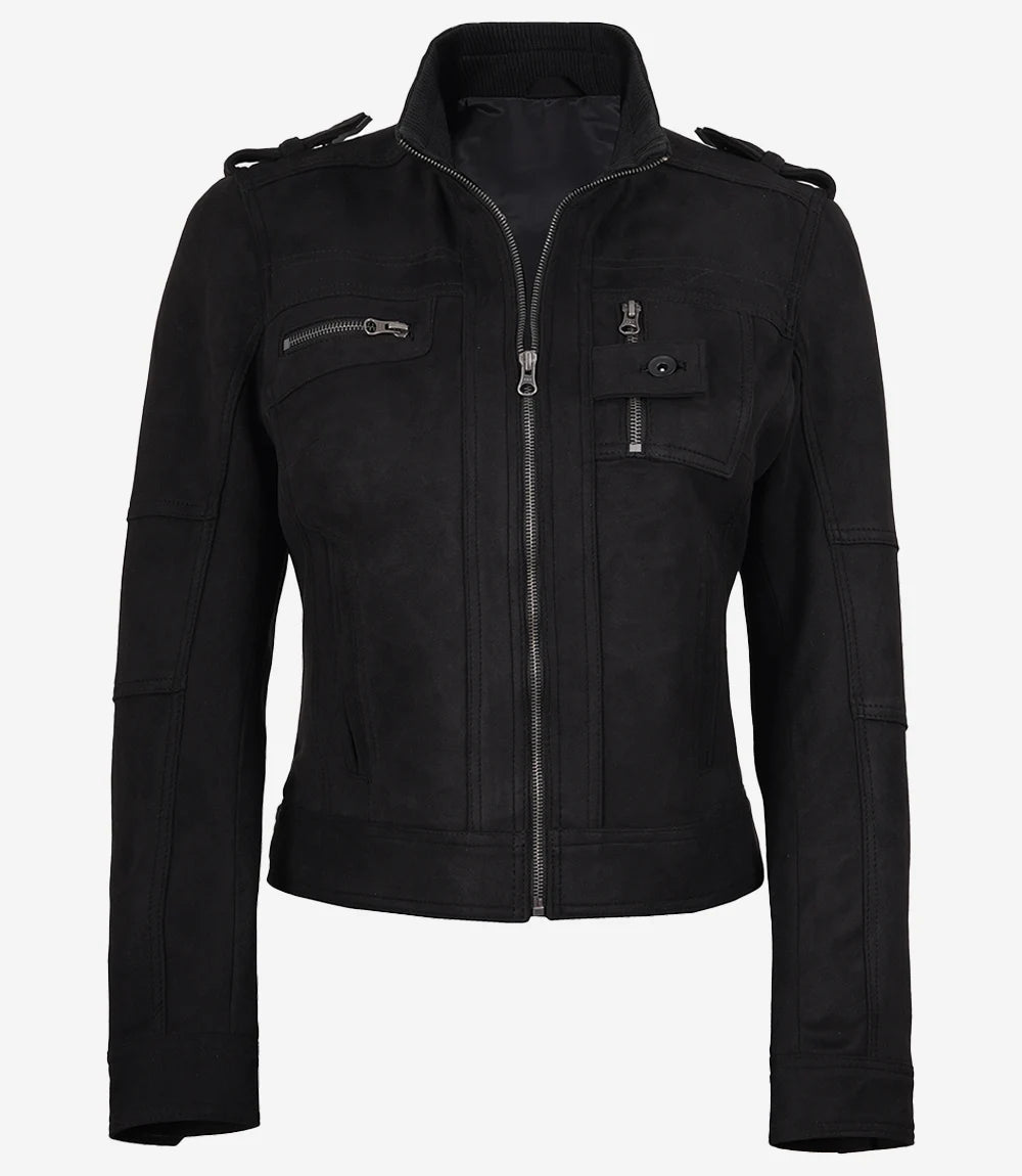 Women's Black Faux Suede Biker Style Jacket