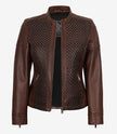 Women's Brown Textured Leather Biker Style Jacket