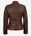 Women's Brown Textured Leather Biker Style Jacket