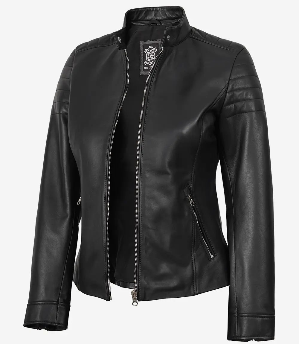 Carrie Black Leather Jacket for Women