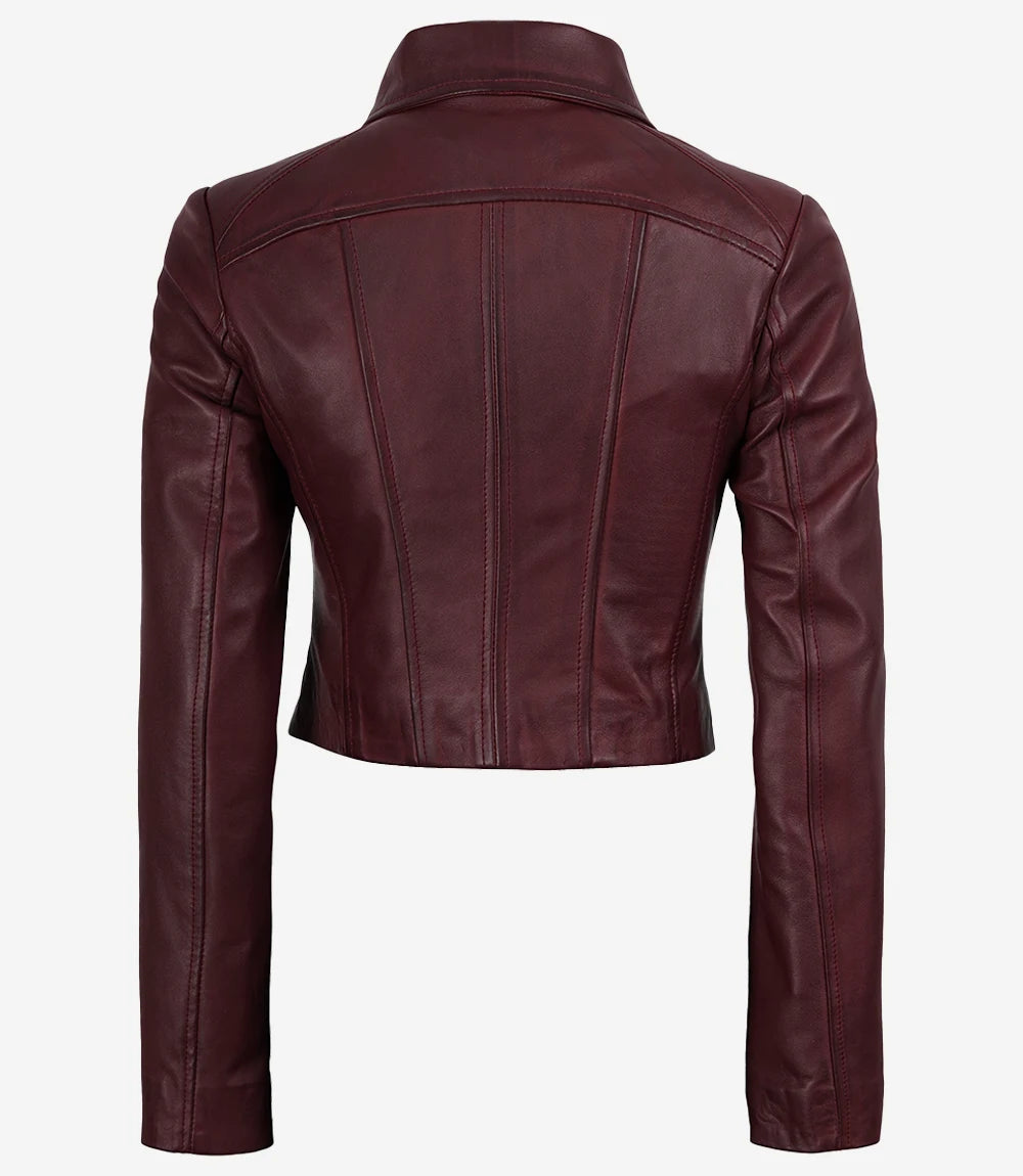 Women's Maroon Waxed Leather Cropped Jacket