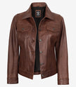Womens Cognac Brown Trucker Leather Jacket