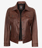 Womens Cognac Brown Trucker Leather Jacket