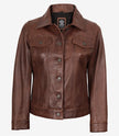 Womens Cognac Brown Trucker Leather Jacket