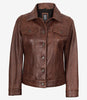Womens Cognac Brown Trucker Leather Jacket