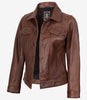 Womens Cognac Brown Trucker Leather Jacket