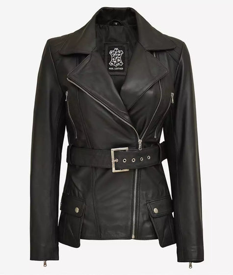 Womens Leather Black Biker Jacket