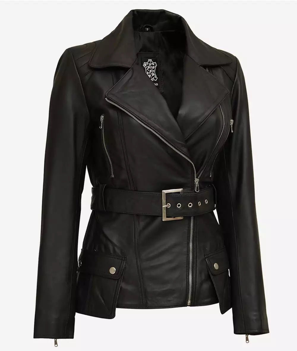 Womens Leather Black Biker Jacket