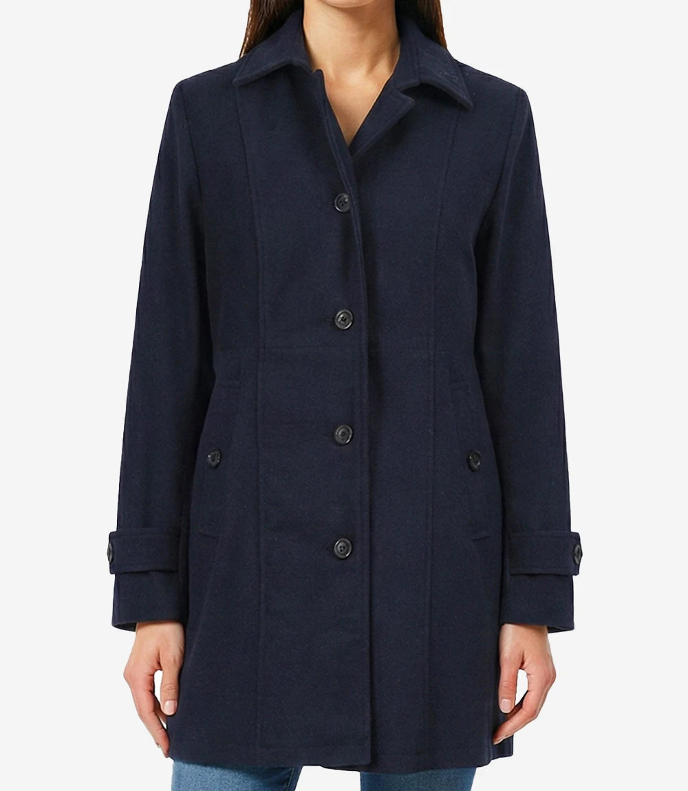 Women’s Mid Length Navy Blue Wool Coat