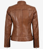 Women's Tan Waxed Slim Fit Biker Style Leather Jacket