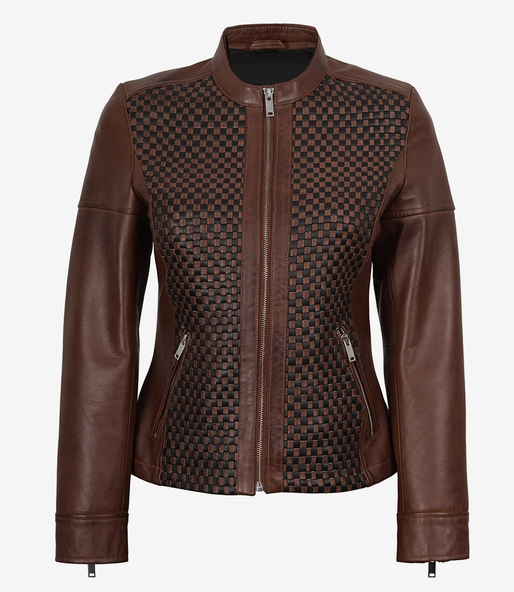Women's Brown Textured Leather Biker Style Jacket