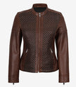 Women's Brown Textured Leather Biker Style Jacket