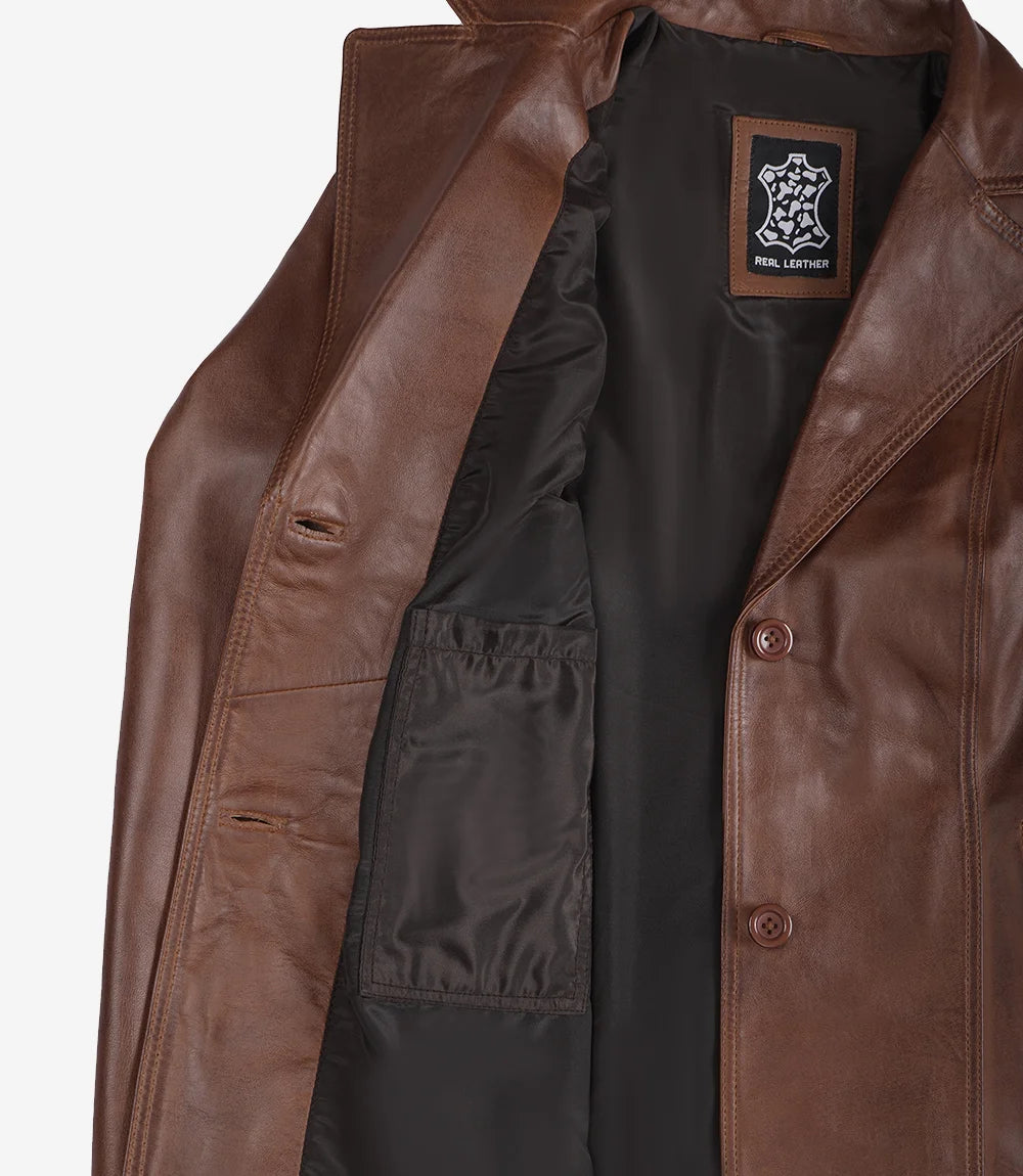 Womens Cognac Leather Blazer Jacket