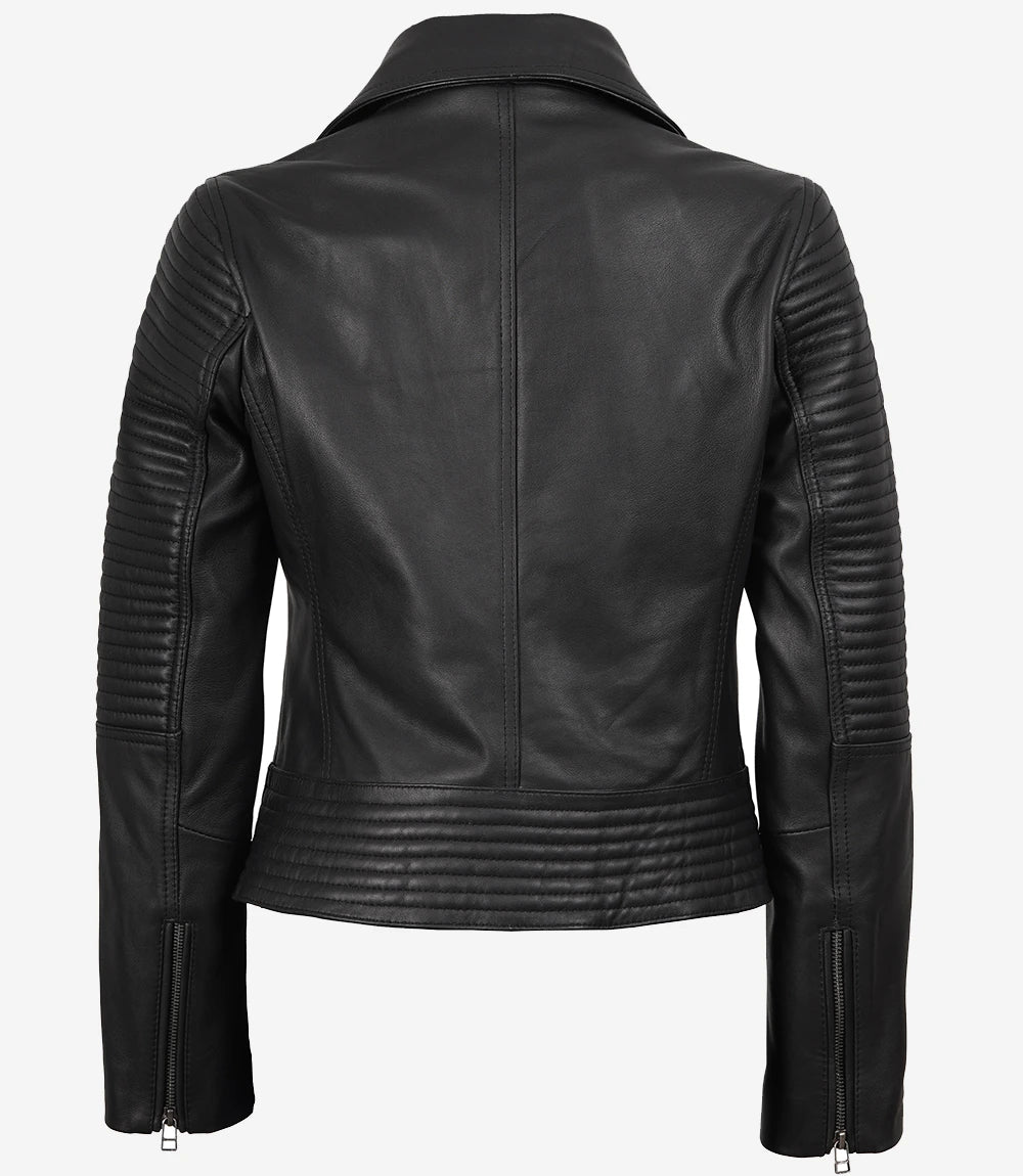 Womens Real Lambskin Leather Black Moto Leather Jacket