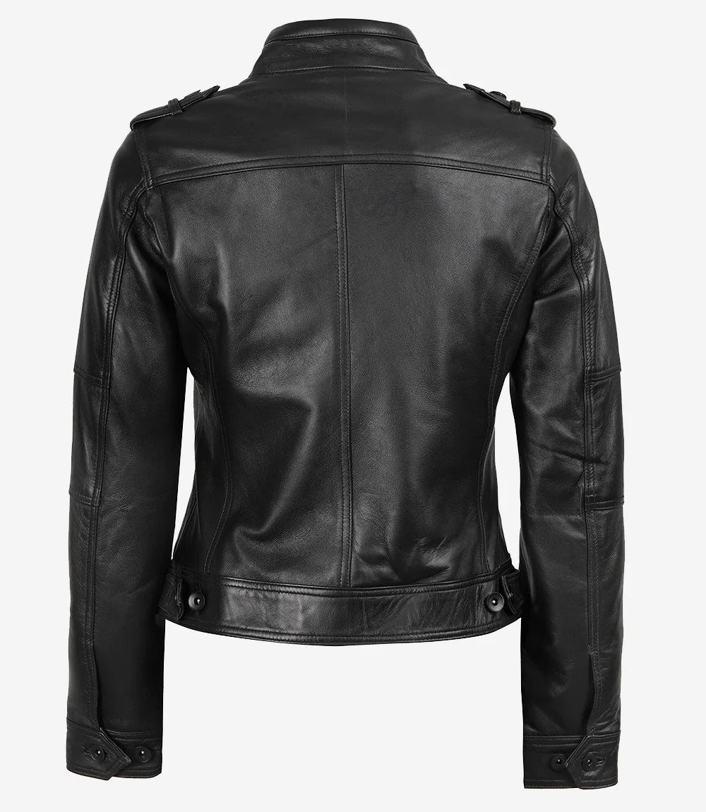 Womens Black Leather Moto Jacket