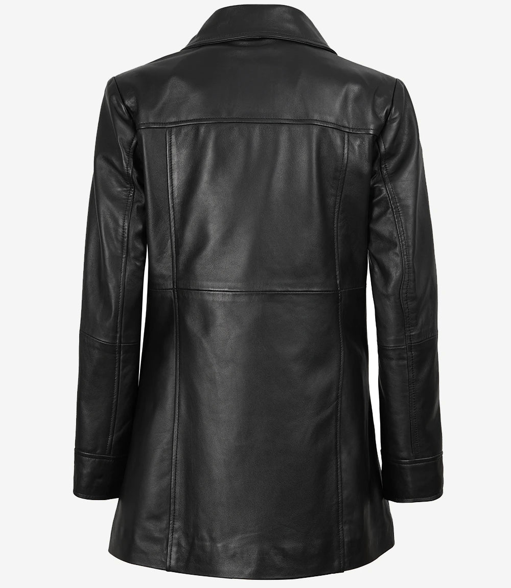 Womens Black Long Leather Coat
