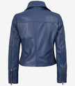 Womens Real Lambskin Leather Blue Biker Style Jacket