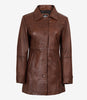 Women's Petite Brown Wax Real Leather Car Coat