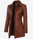 Womens Petite Cognac 3 Quarter Leather Coat