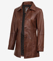 Women's Petite Brown Wax Real Leather Car Coat