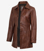 Women's Petite Brown Wax Real Leather Car Coat