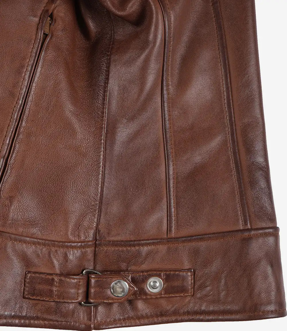Women's Cognac Leather Biker Style Jacket
