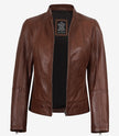 Women's Cognac Leather Biker Style Jacket