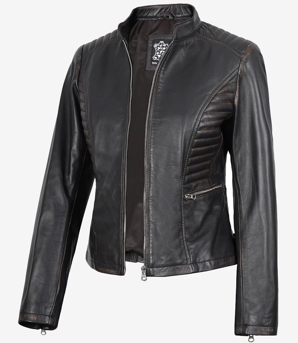 Womens Ruboff Brown Leather Jacket