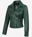 Women's Real Lambskin Leather Green Biker Style Jacket