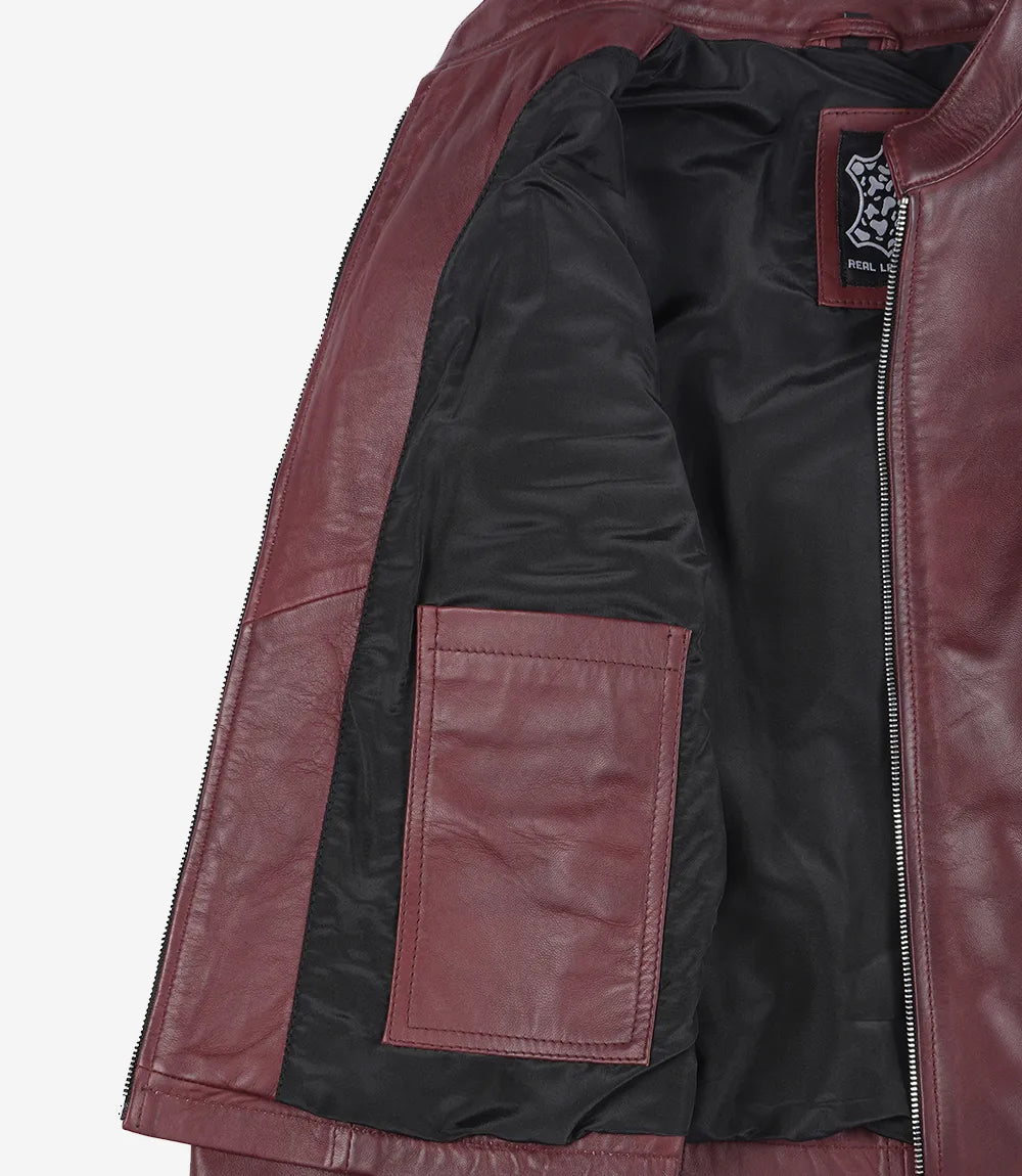Womens Maroon Slim Fit Leather Jacket