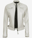 Womens Real Lambskin Leather White Quilted Biker Jacket