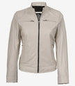Women's Off White Biker Style Leather Jacket