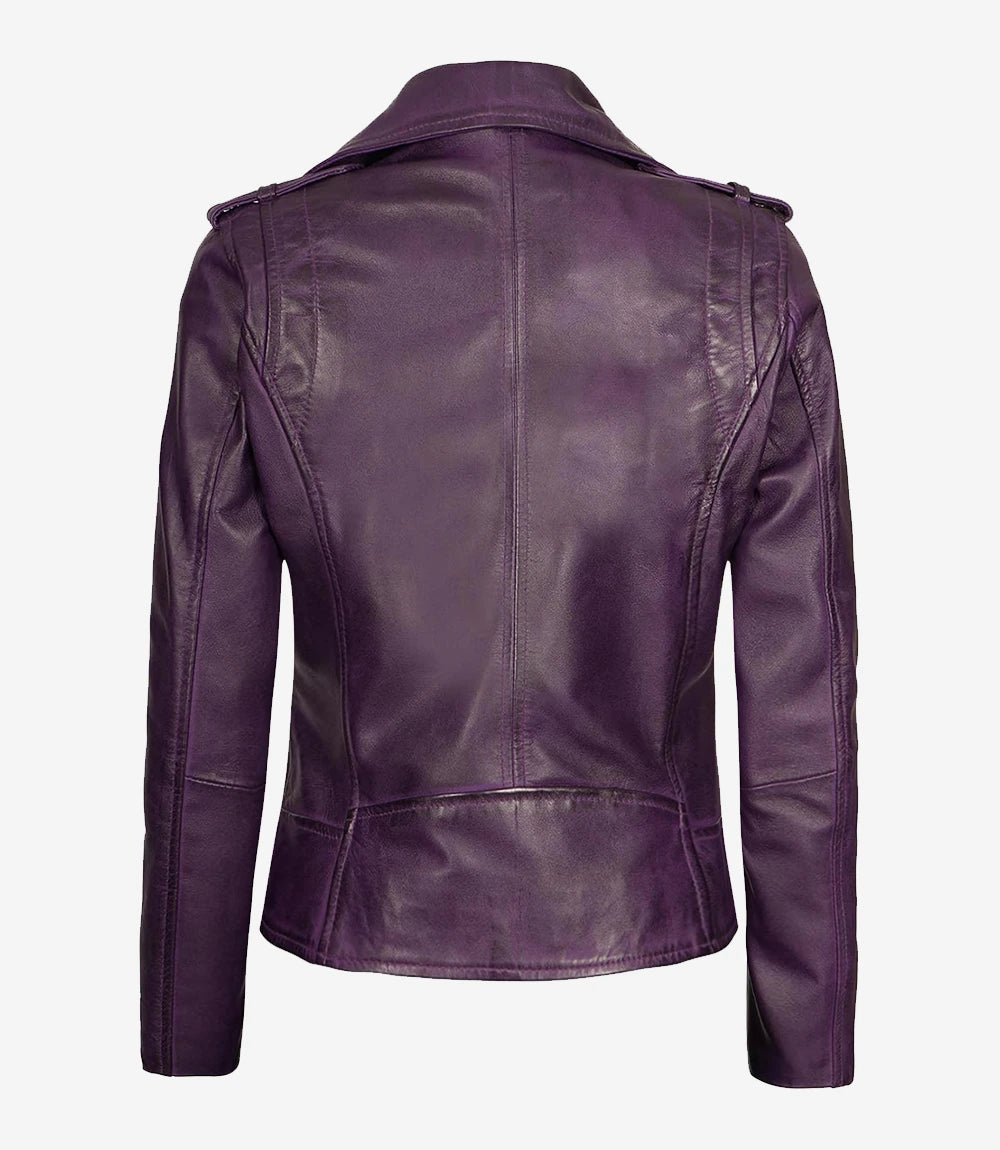 Asymmetrical Purple Motorcycle Jacket Womens