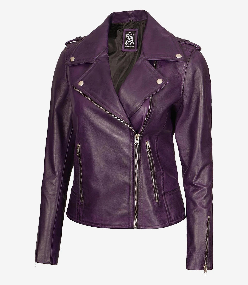 Asymmetrical Purple Motorcycle Jacket Womens