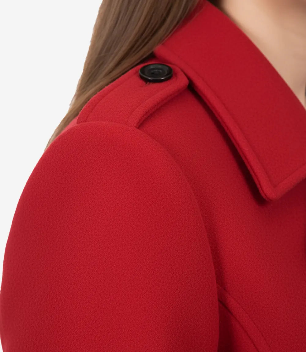 Womens Double Breasted Red Wool Peacoat