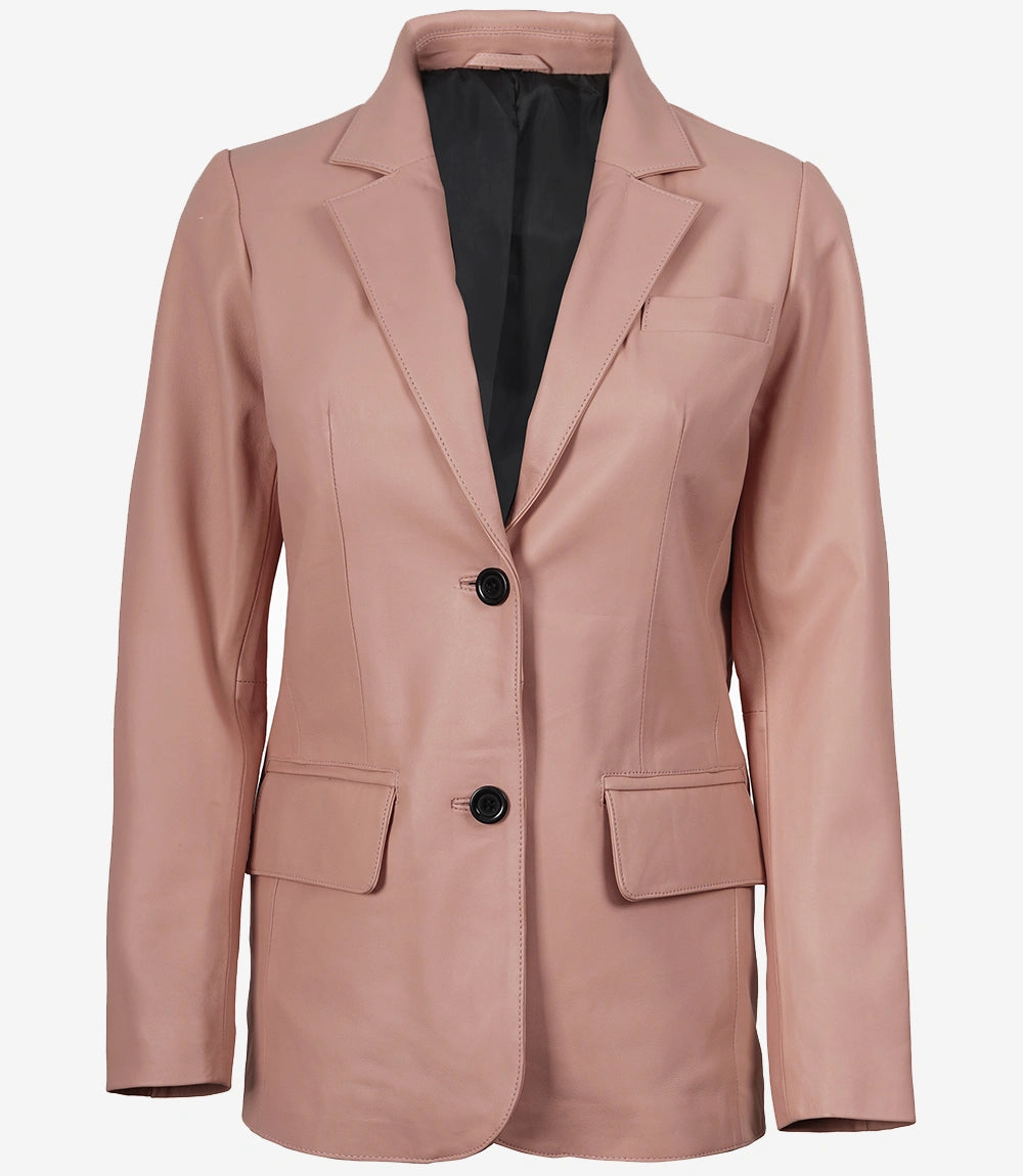 Womens Two Button Pink Leather Blazer