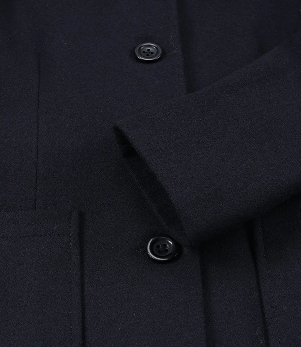 Women's Navy Blue Wool Collarless Jacket