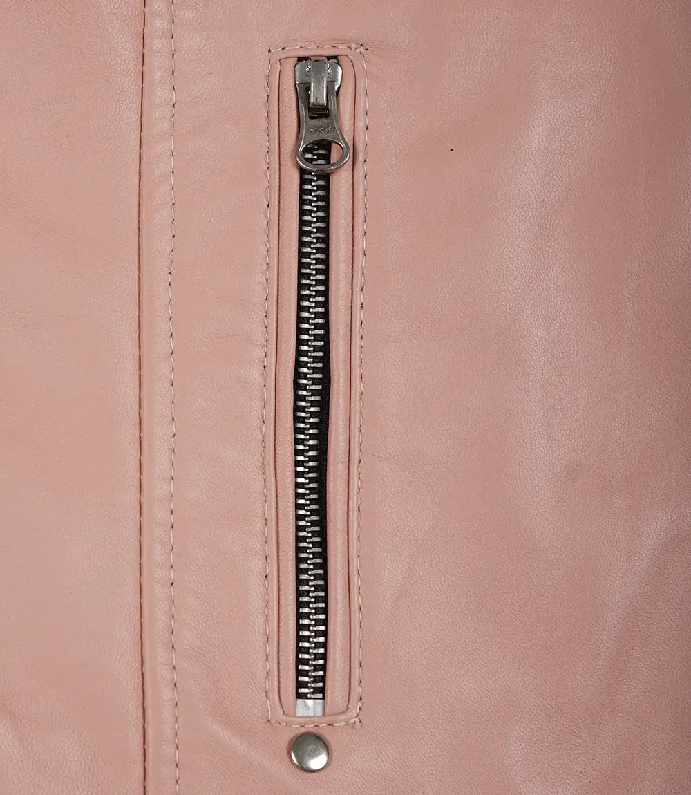 Womens Real Leather Pink Biker Jacket